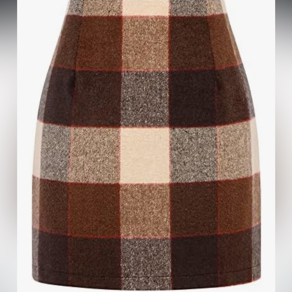 Women Elegant Wool Plaid Pencil Skirt